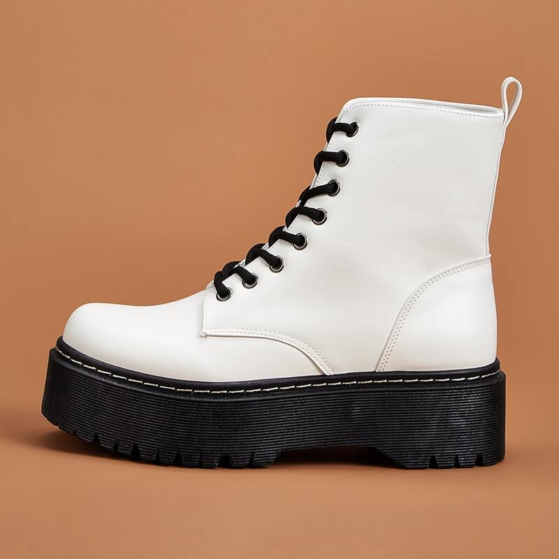 

Lace-up Front Platform Combat Boots, White