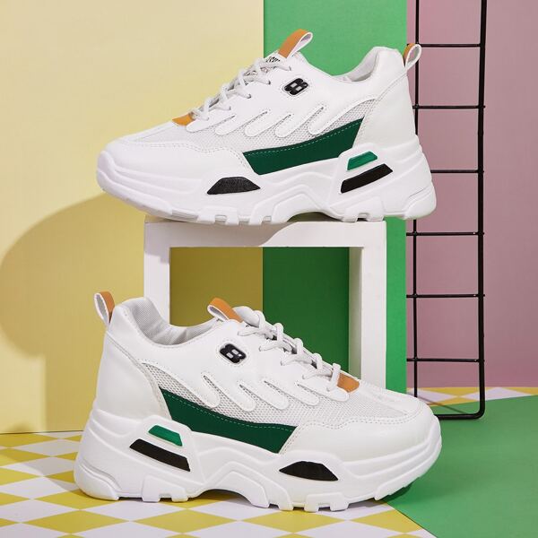 

Lace-up Front Chunky Sneakers, White