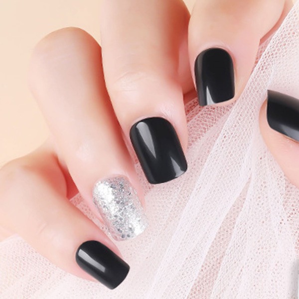 

30pcs Glitter Fake Nail & Side Tape & Nail File, Multicolor