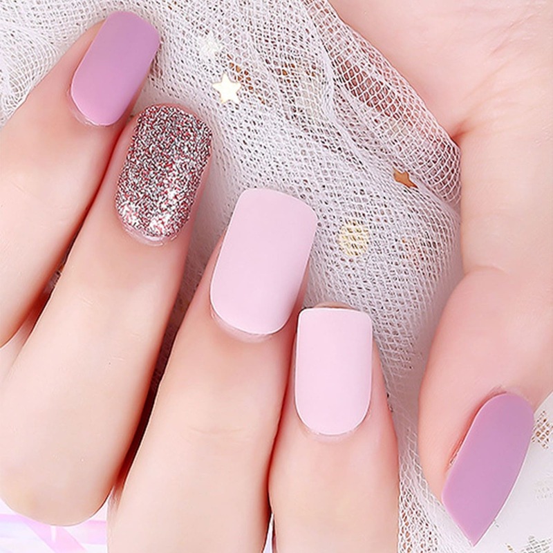 

30pcs Fake Nail & Side Tape & Nail File, Pink