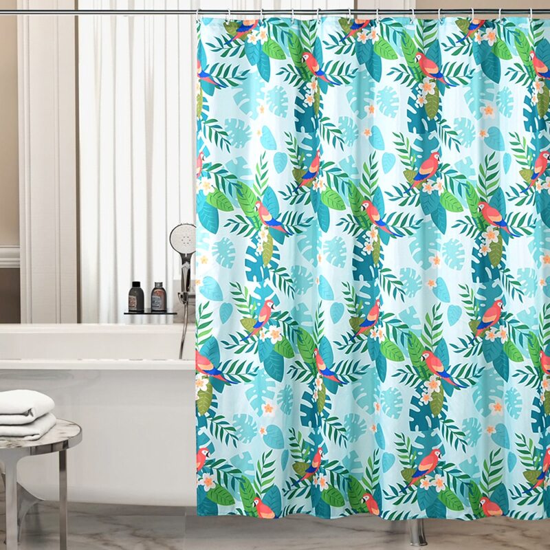 

1pc Leaf Print Shower Curtain, Multicolor