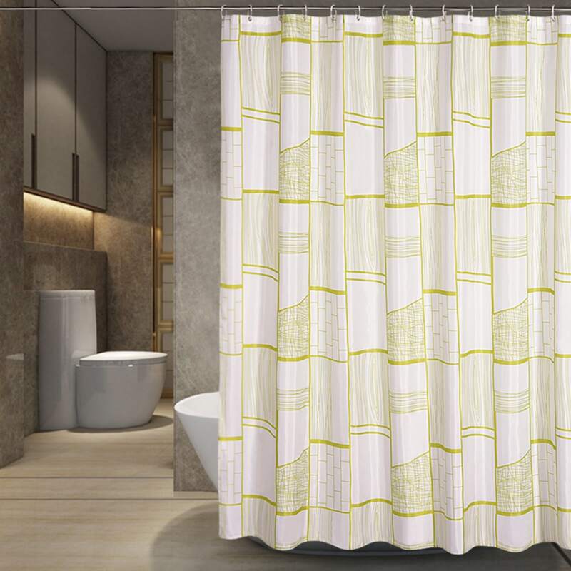 

1pc Geometric Pattern Shower Curtain With 12hooks, White