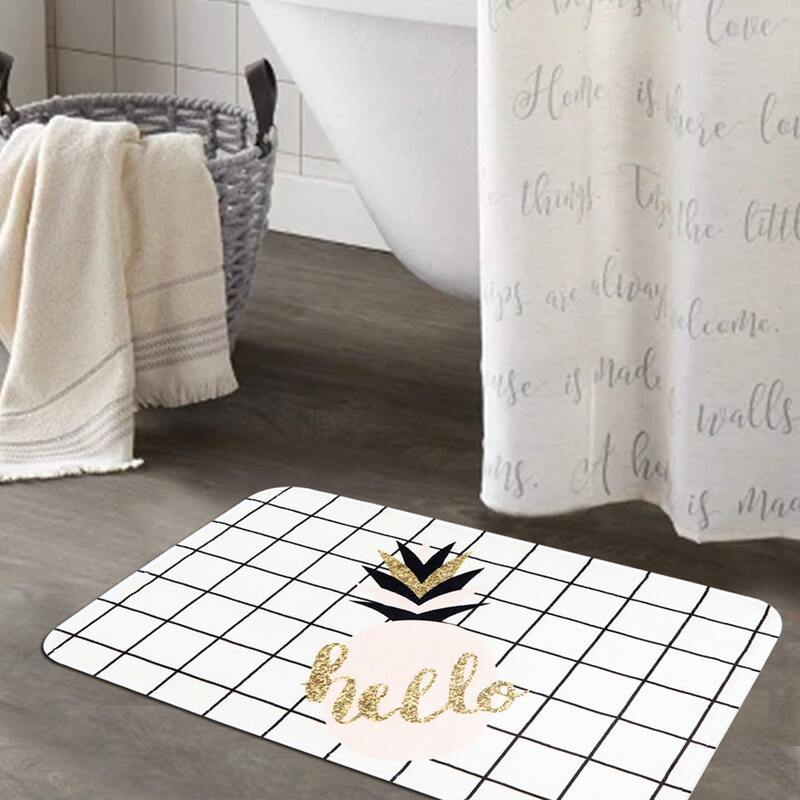

1pc Pineapple & Grid Pattern Bath Mat, White