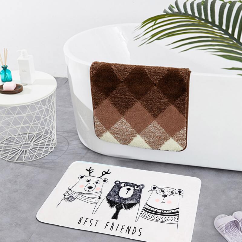 

1pc Bear Print Bath Mat, White