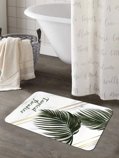 1pc Palm Leaf Print Bath Mat