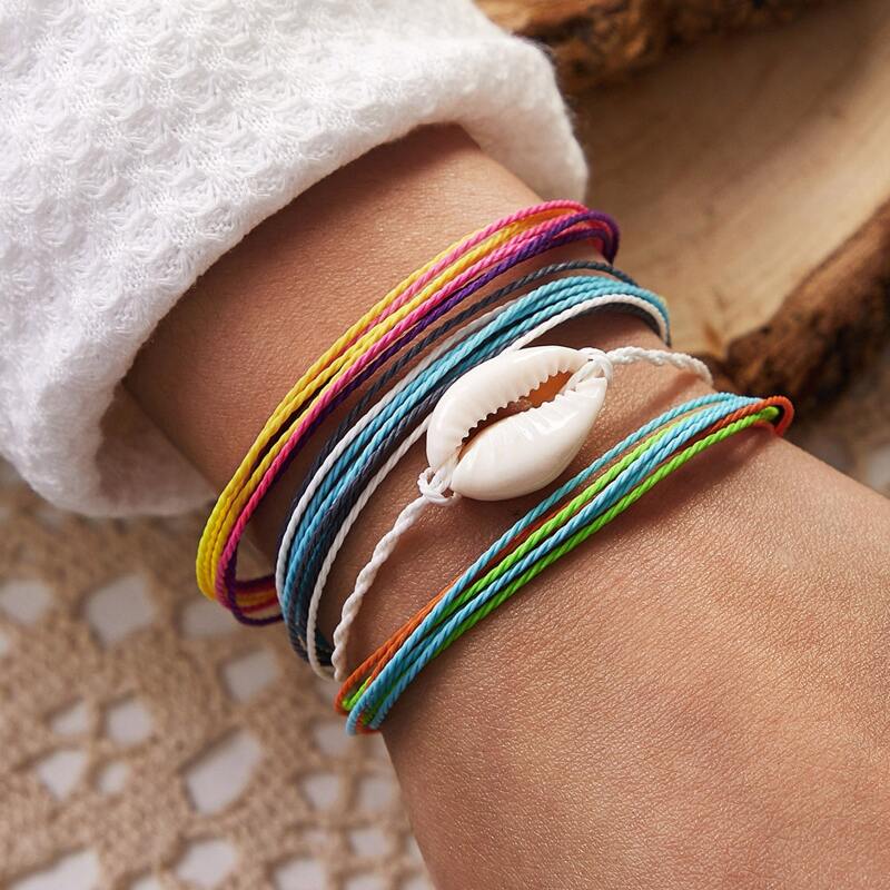 

4pcs Colorful String Shell Decor Bracelet, Multicolor