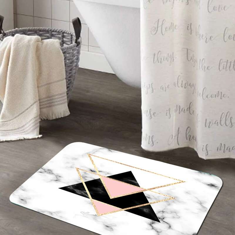

1pc Marble & Geometric Pattern Bath Mat, Multicolor