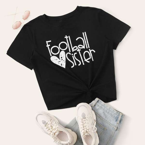 

Letter And Heart Print Tee, Black