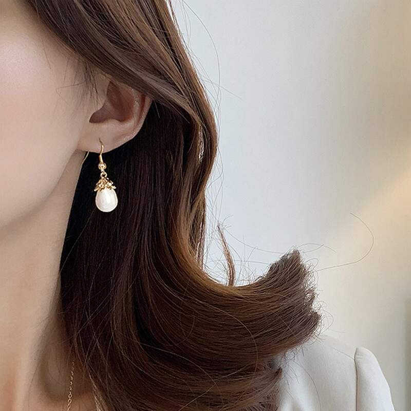 

1pair Faux Pearl Drop Earrings, White