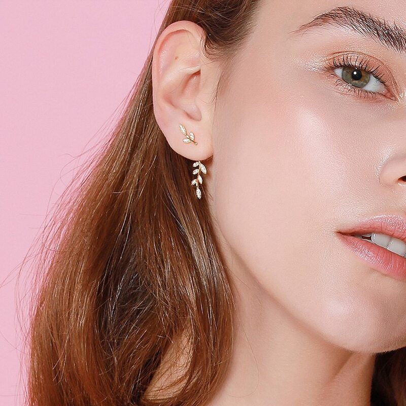 

1pair Rhinestone Engraved Leaf Design Earrings, Gold