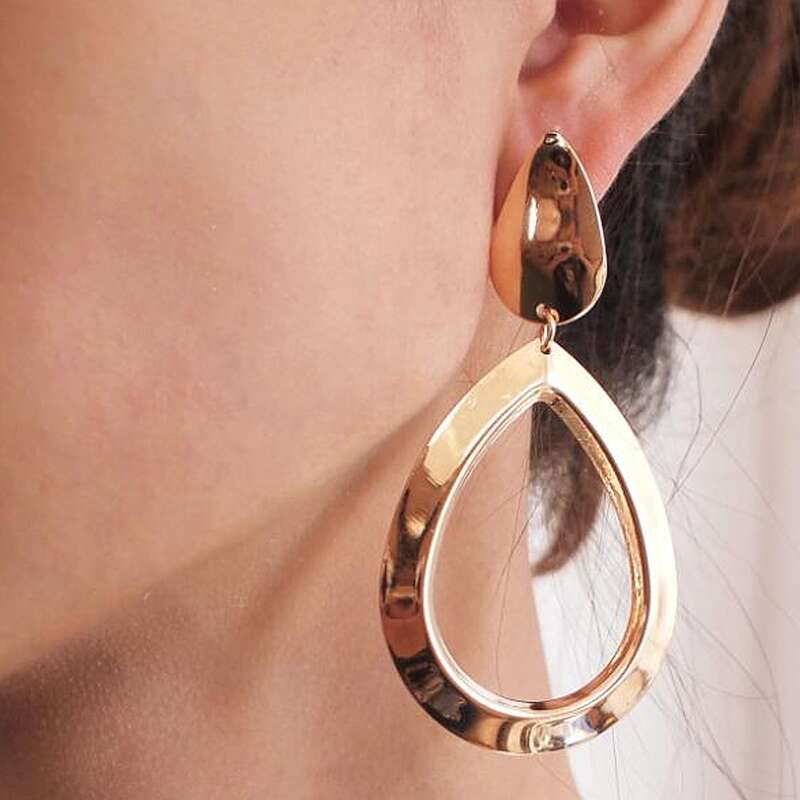 

1Pair Water-drop Earrings, Gold