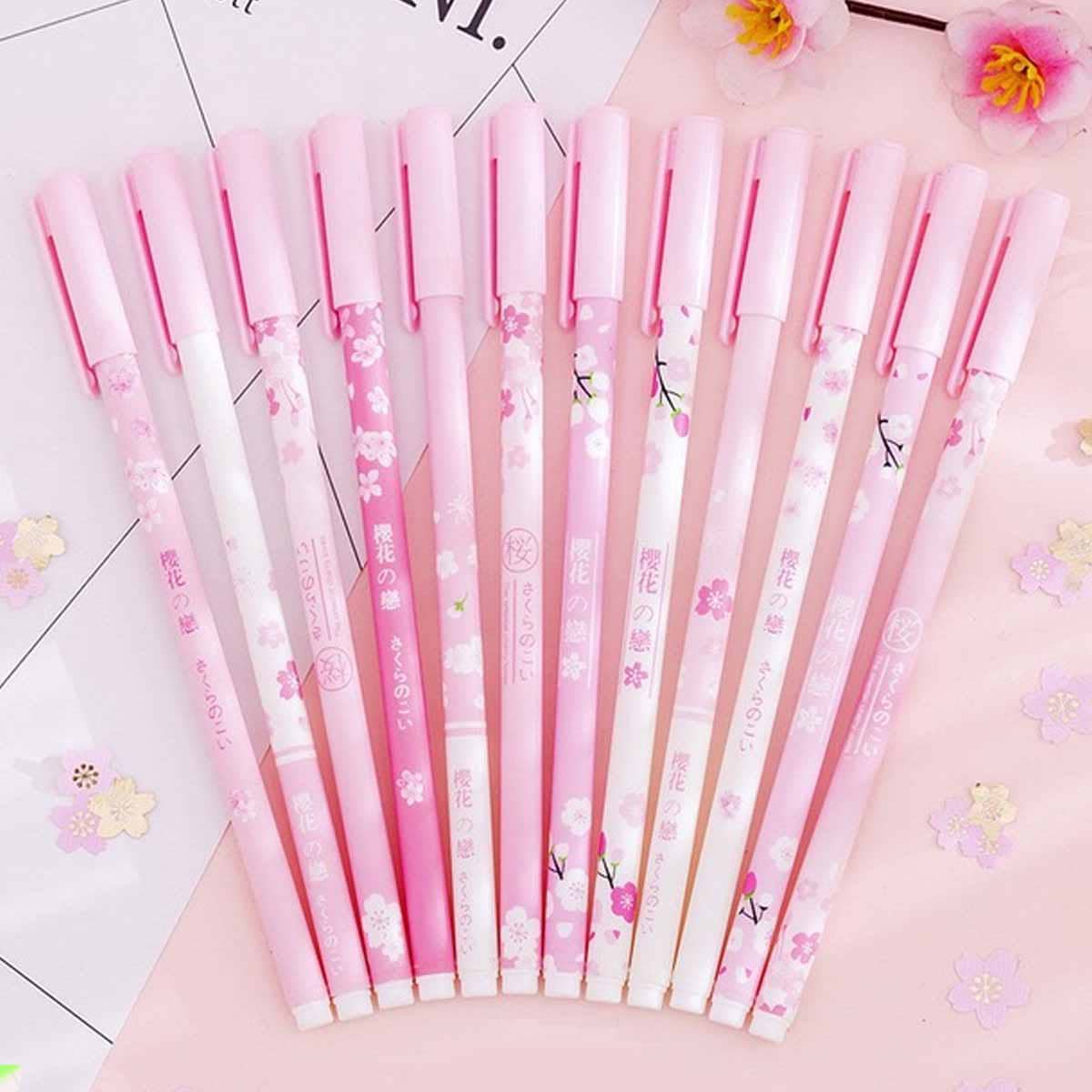 

12pcs Cherry Blossoms Print Gel Pen Set