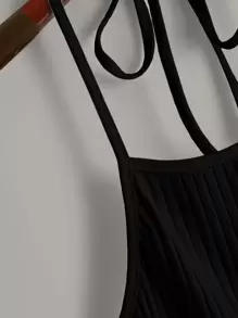 SHEIN EZwear Top halter tejido de canalé de espalda con cordón - Negro - Ver 4