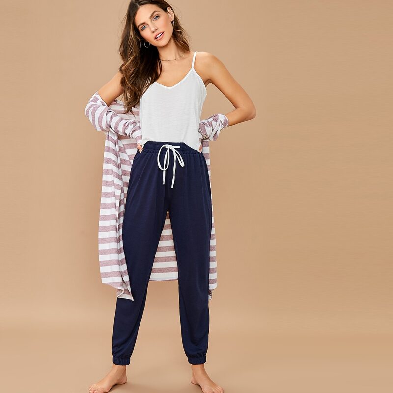 

Solid Cami Top & Drawstring Joggers PJ Set, Multicolor