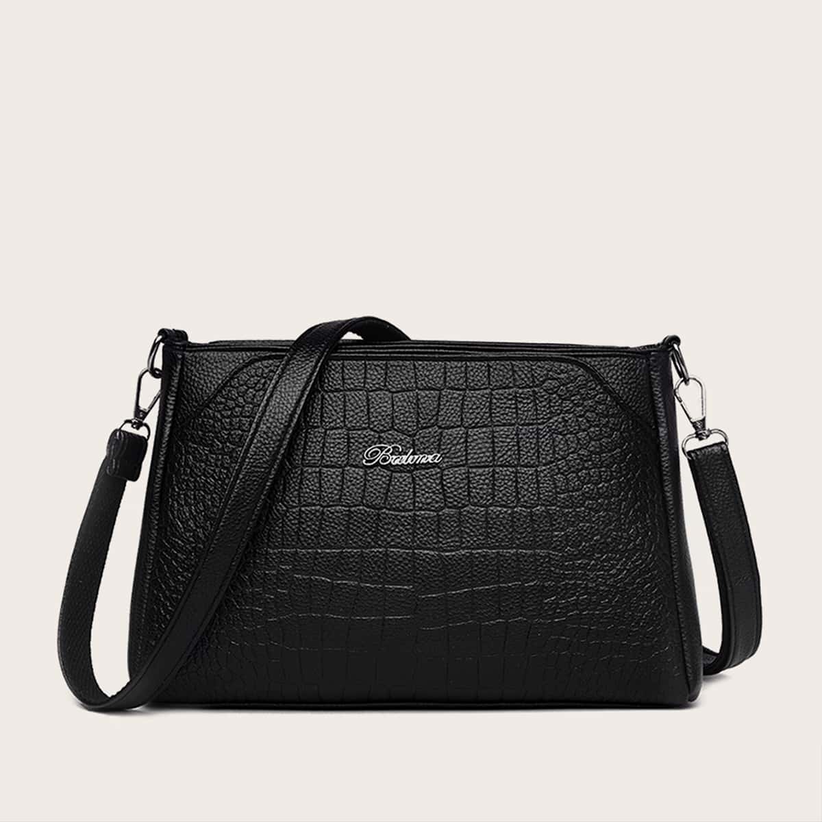 

Croc Embossed Letter Detail Crossbody Bag, Black