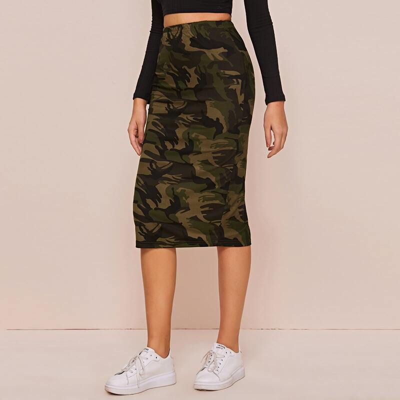 

Camo Print Elastic Waist Skirt, Multicolor