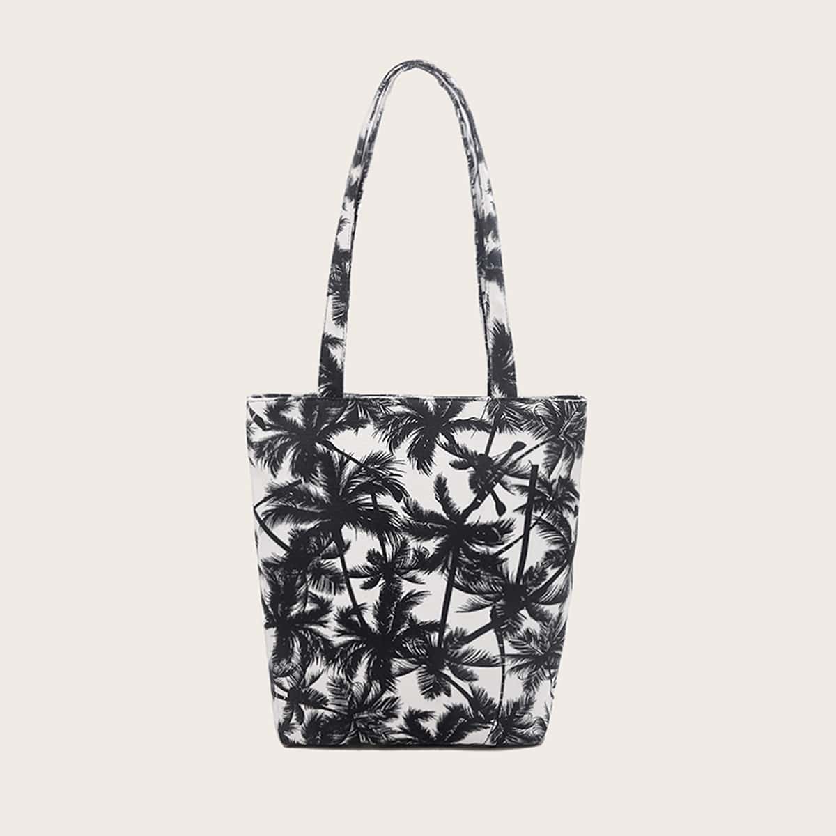 

Tropical Plant Graphic Tote Bag, Black and white
