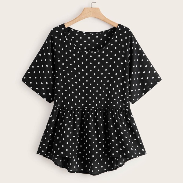 

Plus Polka Dot Babydoll Blouse, Black