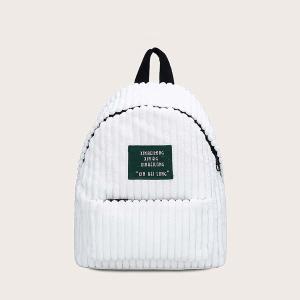 

Letter Patch Decor Corduroy Backpack, White