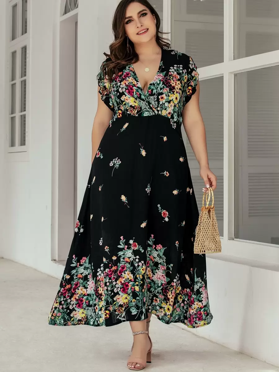 SHEIN Clasi 大碼低胸領花卉圖案a型洋裝