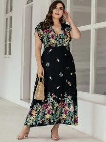 SHEIN Clasi 大碼低胸領花卉圖案a型洋裝