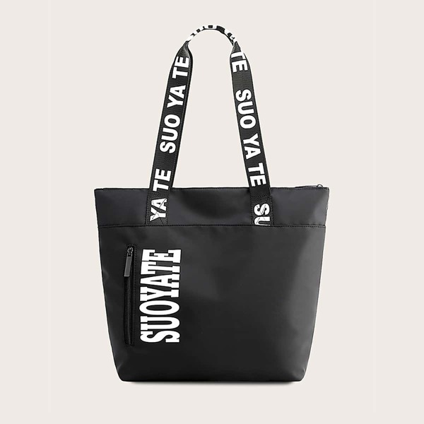 

Letter Graphic Tote Bag, Black