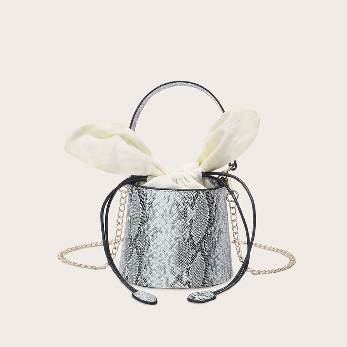 

Snakeskin Bucket Bag With Drawstring, Multicolor