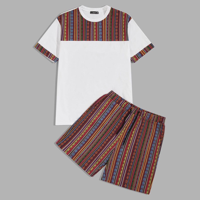 

Guys Color Block Tribal Tee & Shorts Set, Multicolor