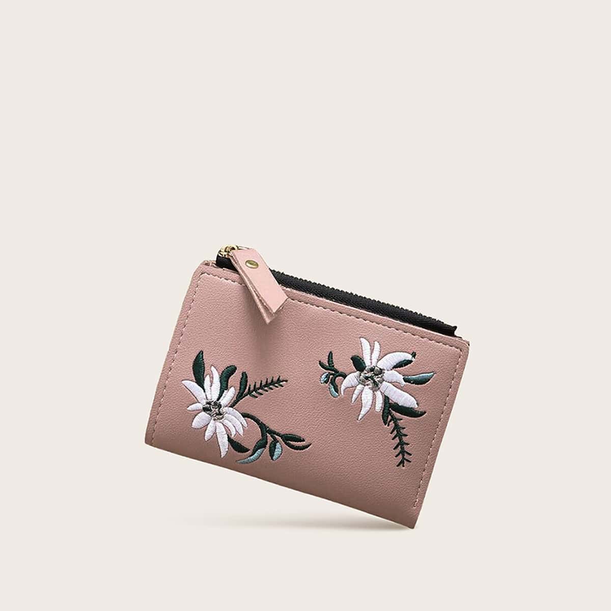

Floral Embroidered Fold Over Purse, Pink