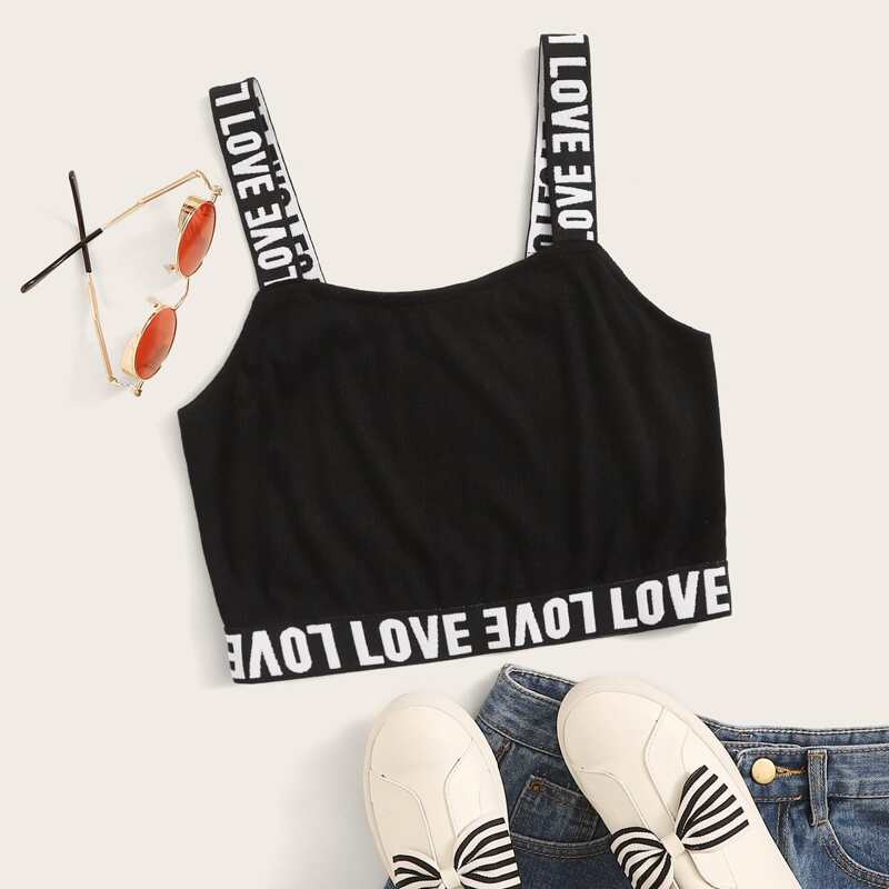 

Letter Graphic Crop Cami Top, Black