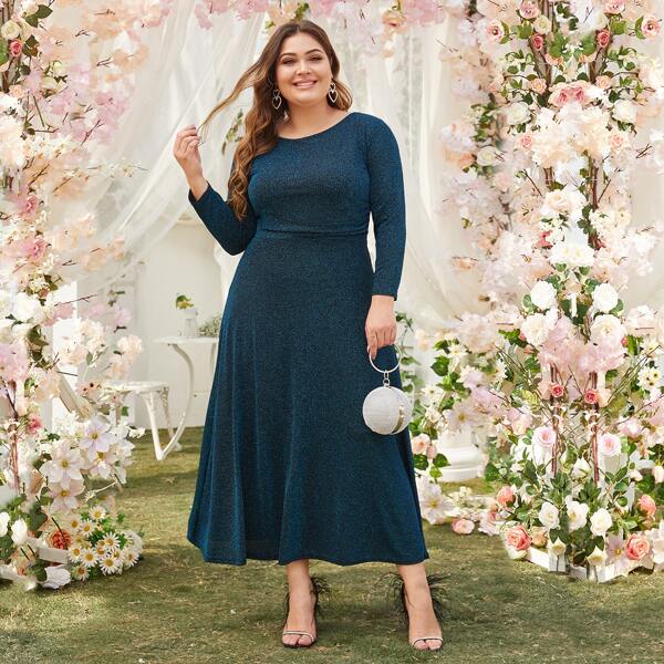 

Plus Sparkly Glitter A-line Dress, Navy