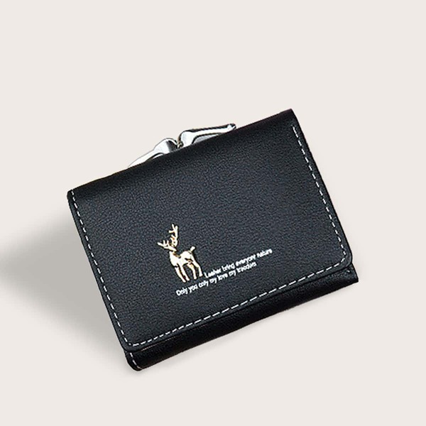 

Deer Decor Kiss Lock Letter Graphic Purse, Black