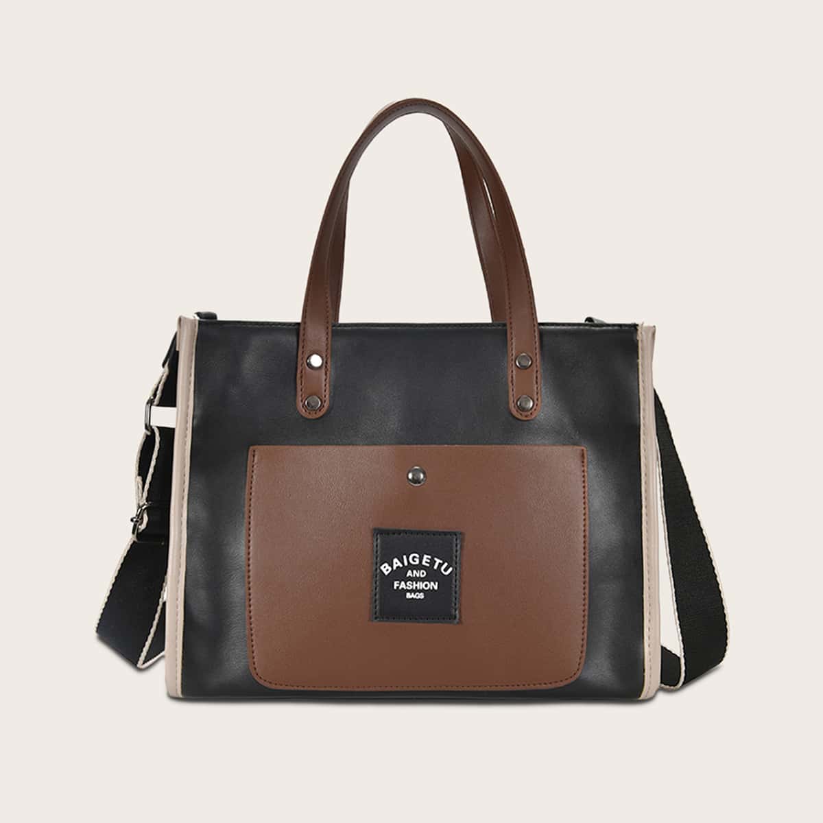 

Color Block Letter Patch Decor Tote Bag, Multicolor