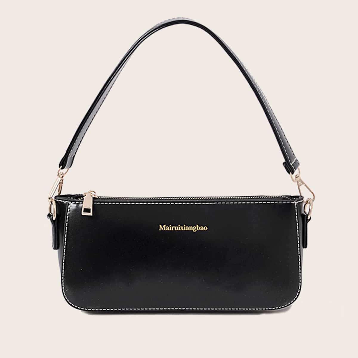 

Letter Graphic Baguette Bag, Black