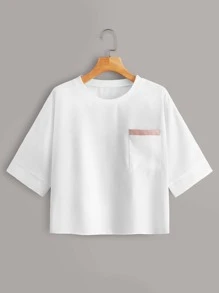 Pocket Patch Tee & Drawstring Waist Pants Set - White - View 7