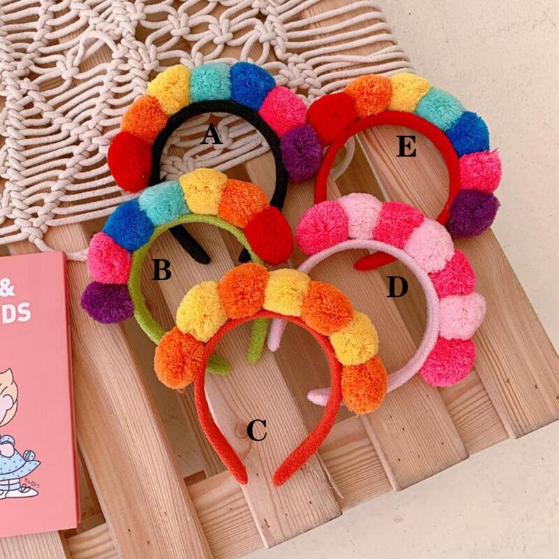 

1pc Rainbow Pom Pom Decor Bath Headband, Multicolor
