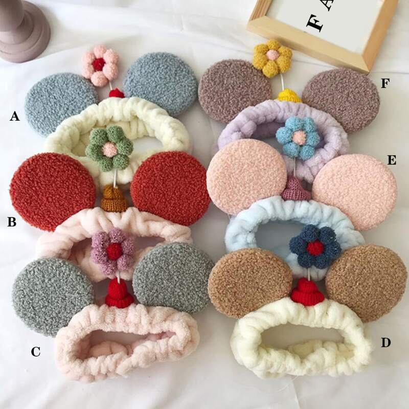 

1pc Cute Flower Decor Mickey Bath Headband, Multicolor