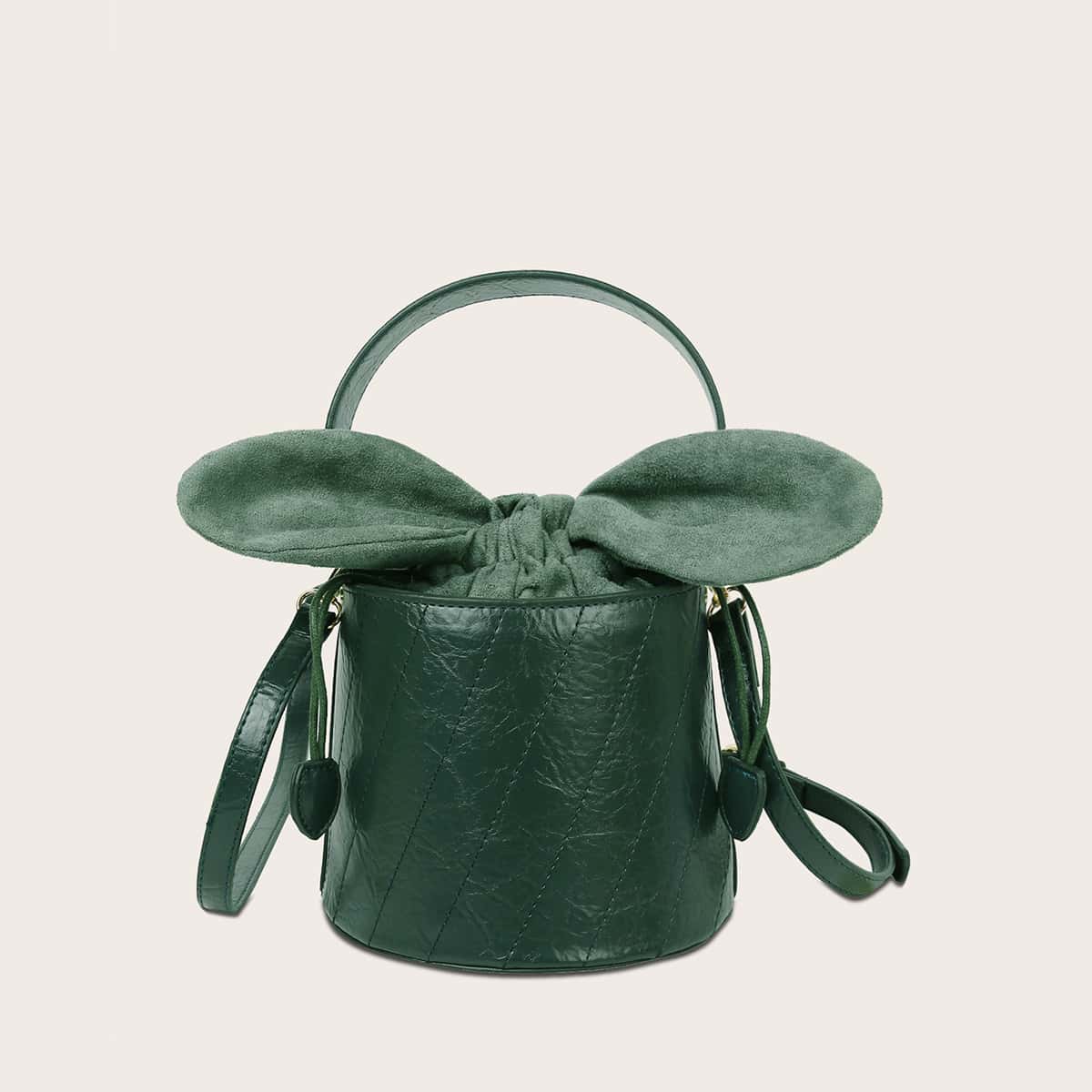 

Bow Decor Stitch Detail Bucket Bag, Green