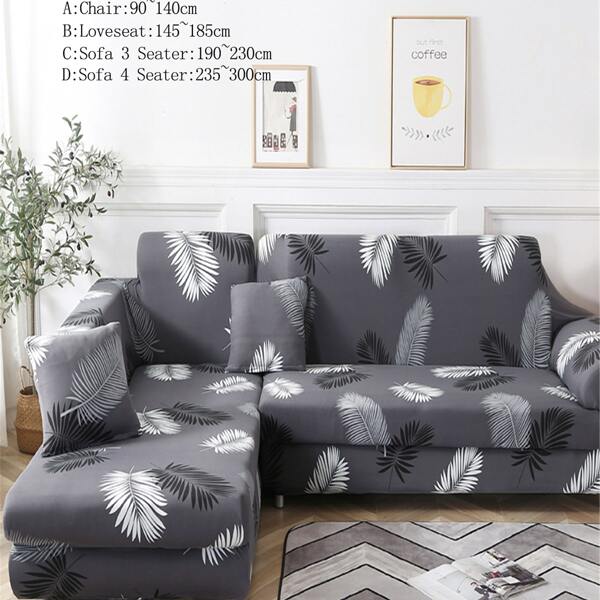 

1pc Leaf Print Stretchy Sofa Cover, Black and white