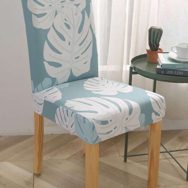 

Tropical Leaf Print Stretch Chair Cover, Blue