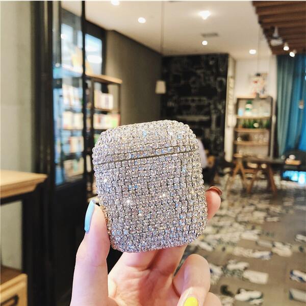 

Rhinestone Decor AirPods Case, Silver
