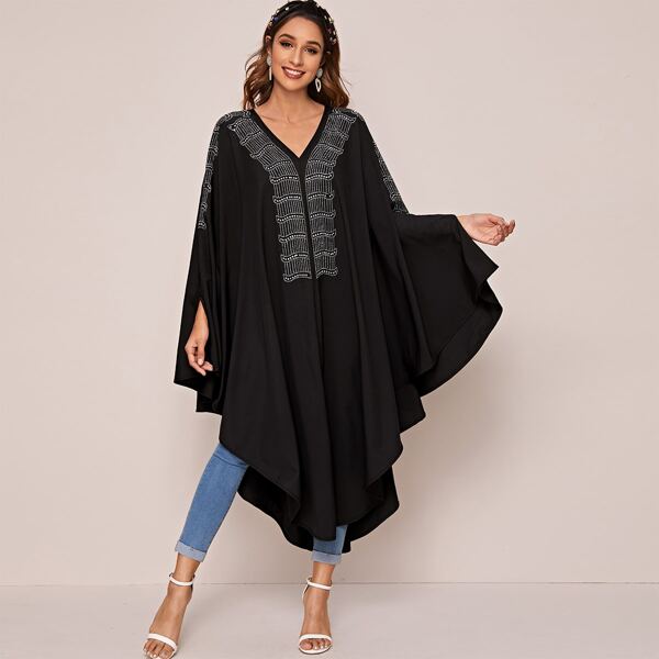 

Tribal Print Asymmetric Hem Kaftan, Black