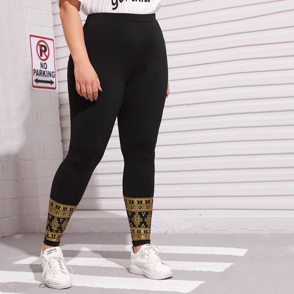 

Plus High Waist Tribal Print Leggings, Black