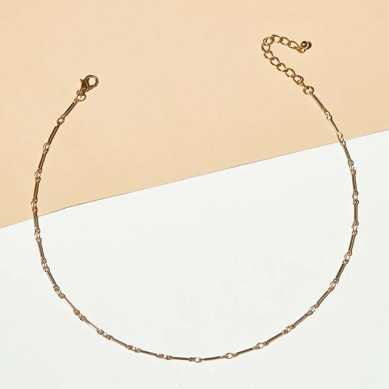 

1pc Simple Metallic Necklace, Gold