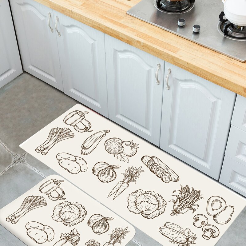 

1pack Vegetables Print Kitchen Mat, Beige