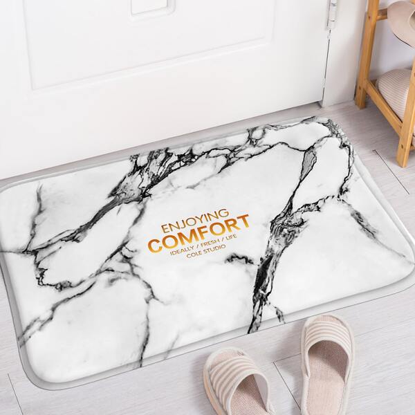 

1pack Marble & Letter Graphic Door Mat, White
