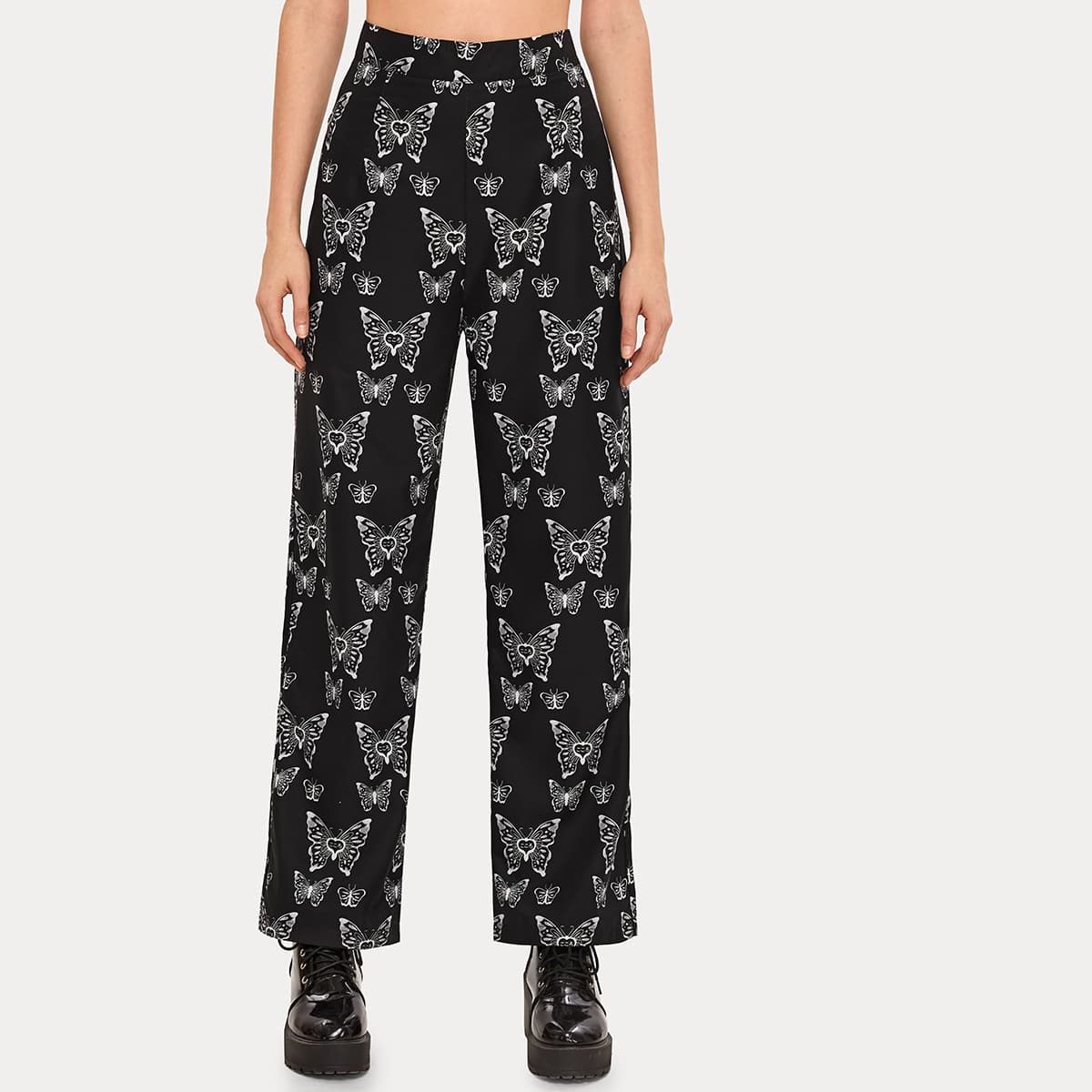 

High Waist Straight Leg Pants, Black