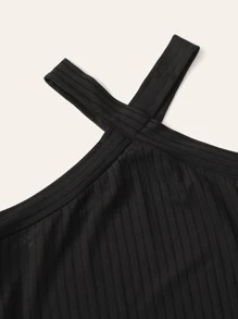 SHEIN Unity Rib-knit Fitted Halter Top - Black - View 4