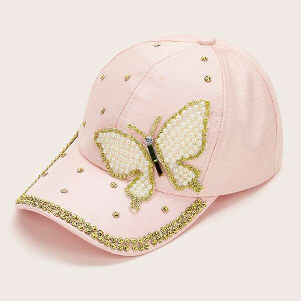 

Faux Pearl Beaded Baseball Cap, Pink