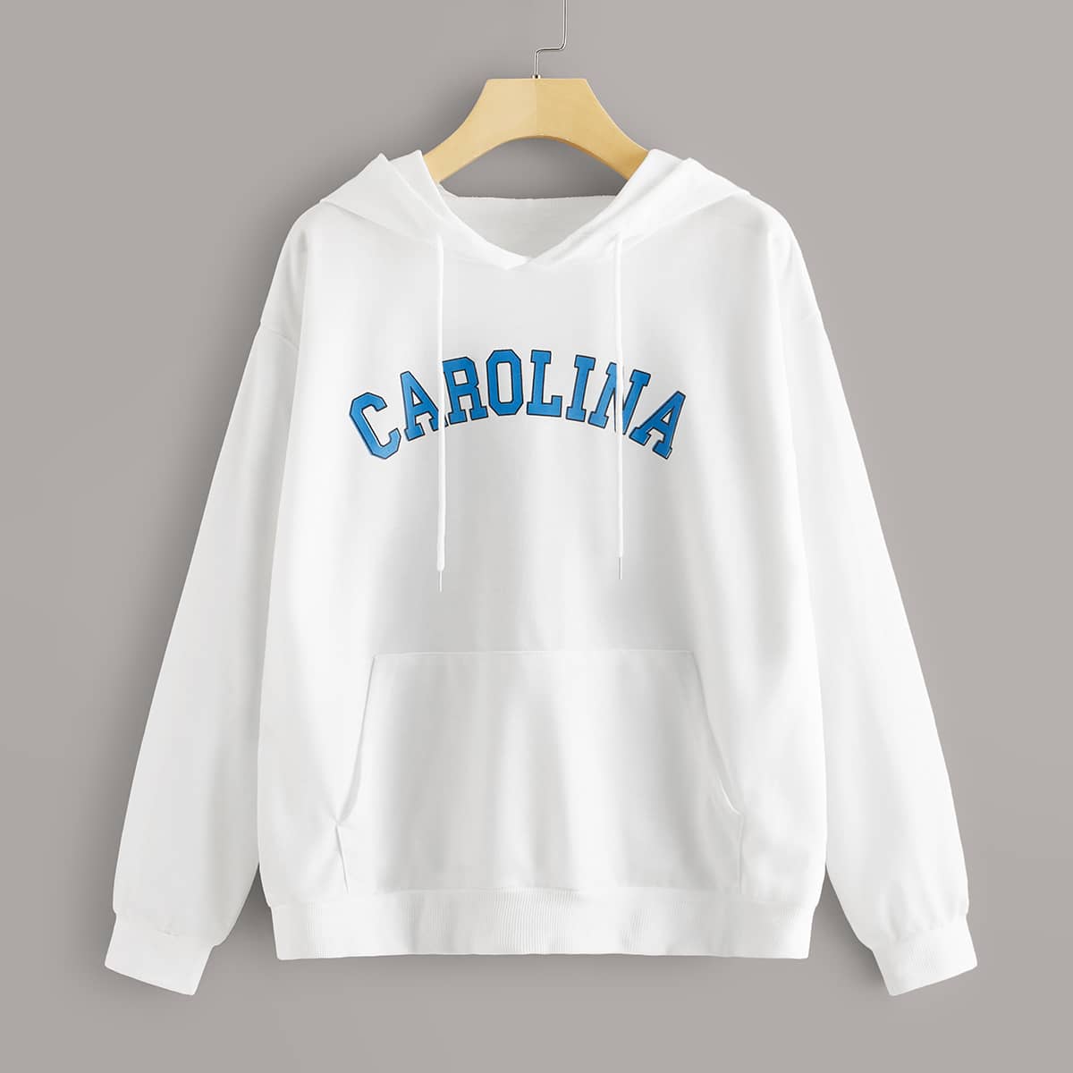 

Letter Graphic Kangaroo Pocket White Hoodie